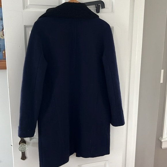 ZARA Navy Shaggy Collared Wool Blend Coat - Picture 5 of 5